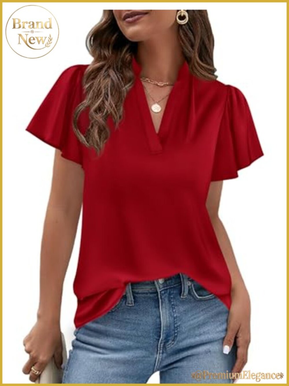 Satin V-Neck Cap Sleeve Blouse Dressy Casual Women's Top